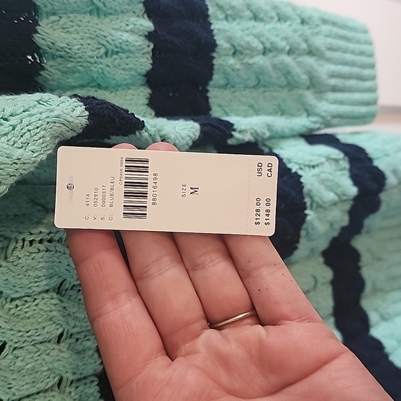 NWT Anthropologie Pilcro Longline Stitch Sweater in blue and green stripes - Picture 10 of 11